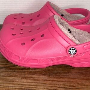 Crocs Classic Faux Fur Fuzzy Lined Clogs Strap Pink M6 W8